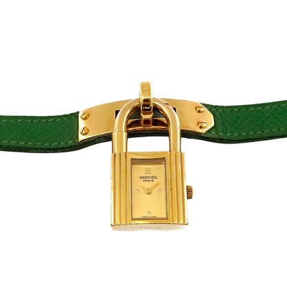 HERMES Kelly Watches Quartz Gold Dial Green Vintage Cadena Ladies Watch
