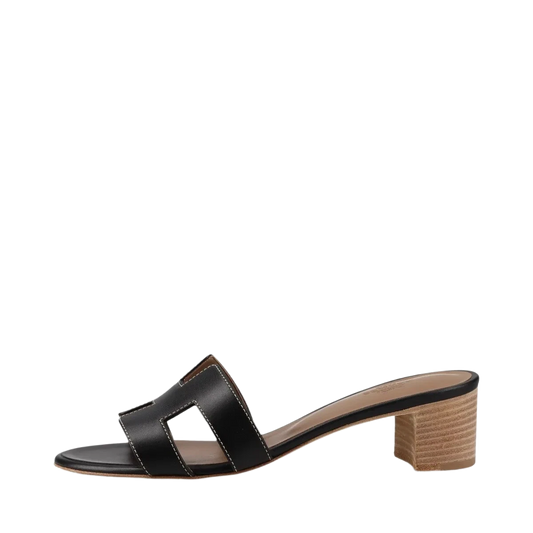 Hermès OASIS Leather Sandals 37.5 Ladies' Black