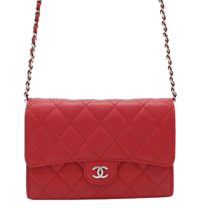 CHANEL Matelasse Chain Wallet Lambskin Red