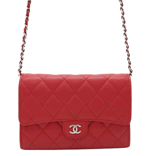 CHANEL Matelasse Chain Wallet Lambskin Red