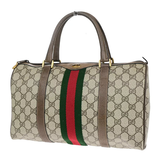 GUCCI Logo Sherry GG Pattern Travel Handbag – Brown PVC/Leather