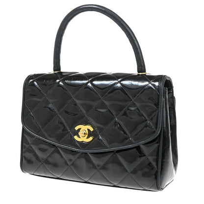 CHANEL CC Logo Matelasse 23 Hand Bag Patent Leather Black