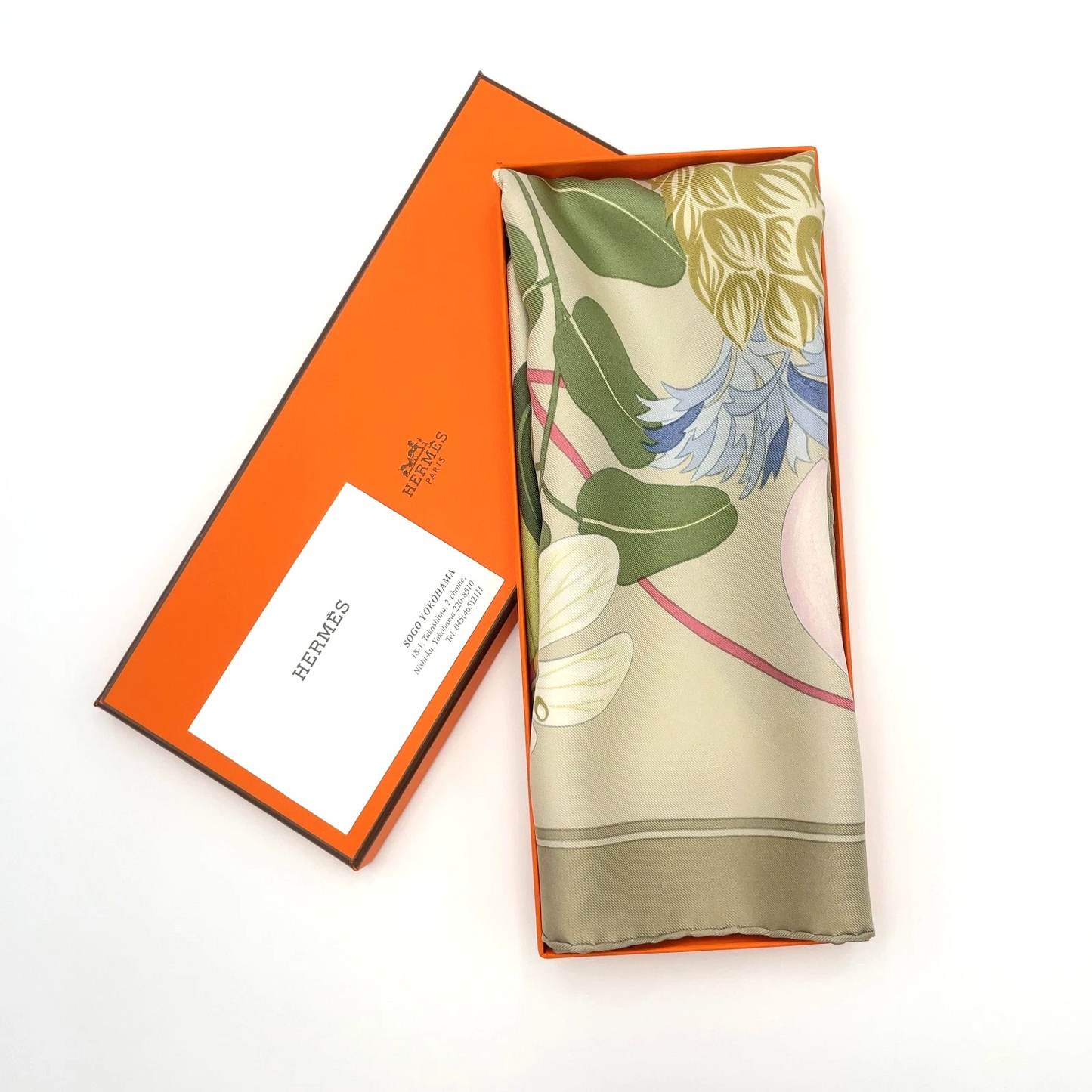 Hermes Carré 90 Flora Graeca Beige x Multicolor Silk Scarf