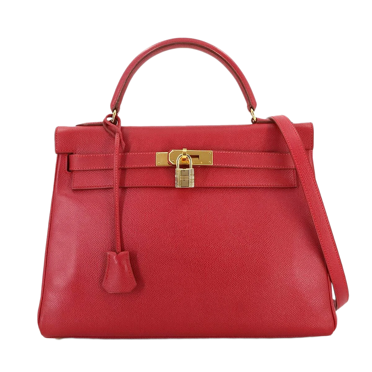 HERMES Kelly 32 2-Way Hand Shoulder Bag Couchevel Epsom Rouge Vif Purse