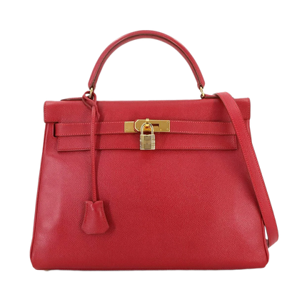 HERMES Kelly 32 2-Way Hand Shoulder Bag Couchevel Epsom Rouge Vif Purse