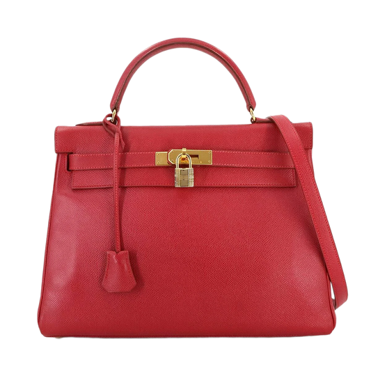 HERMES Kelly 32 2-Way Hand Shoulder Bag Couchevel Epsom Rouge Vif Purse
