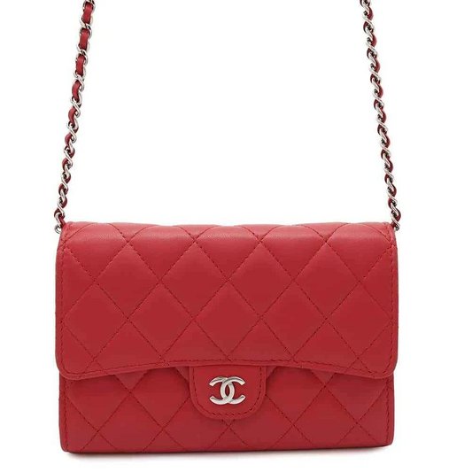 CHANEL Matelasse Chain Wallet Lambskin Red