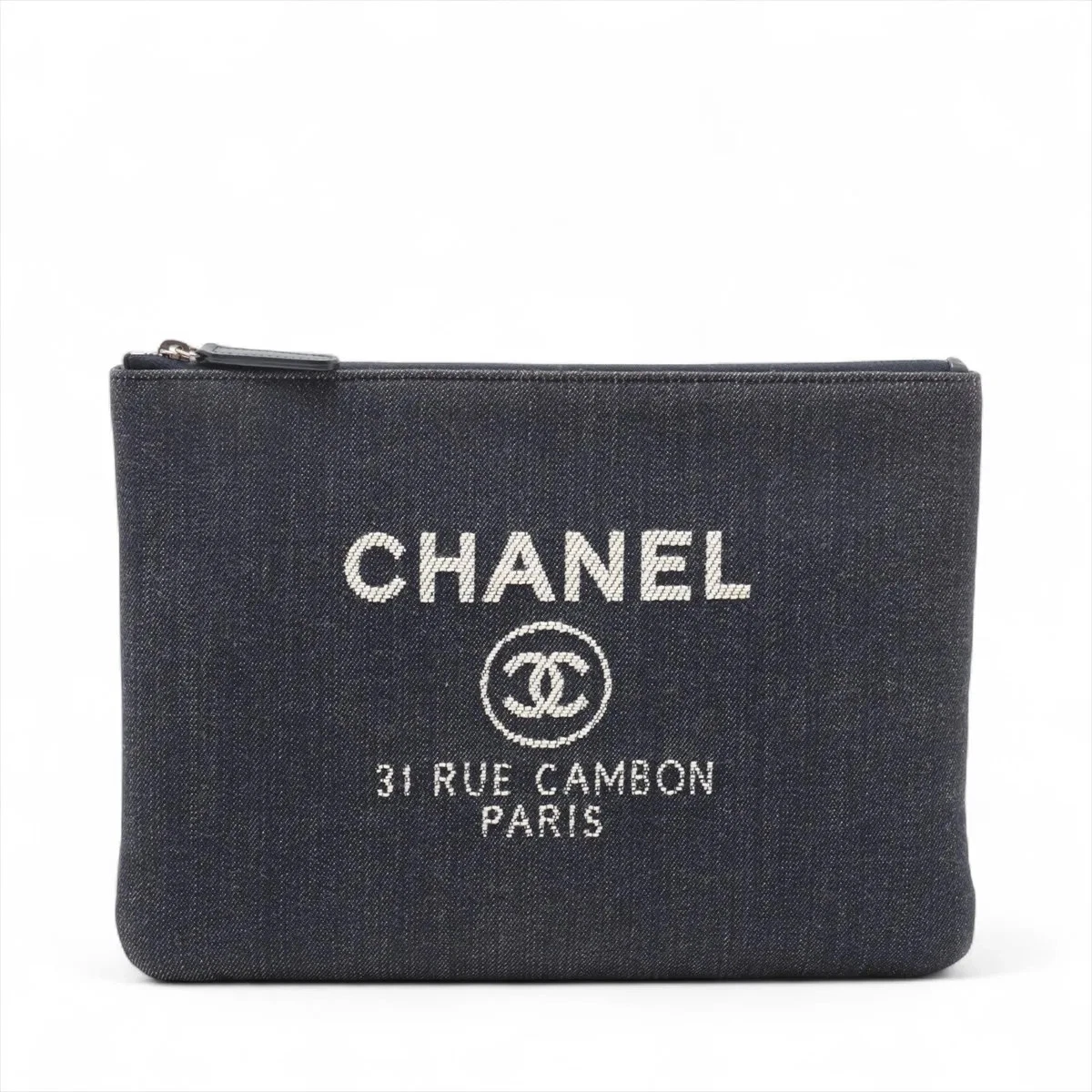 Chanel Deauville Denim Clutch Bag in Navy Blue