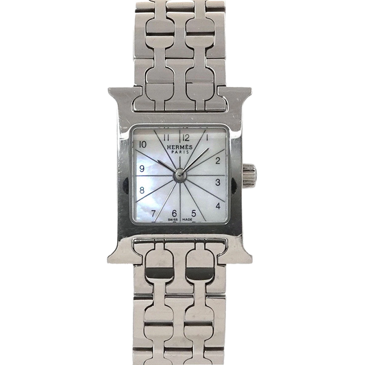 Hermès H Watch Mini HH1.110 in Stainless Steel with White Mother-of-Pearl Dial
