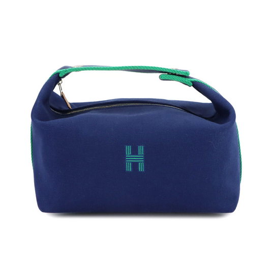 HERMES Bride a Brac GM Hand Bag Toile H Blue Marine Green Pouch