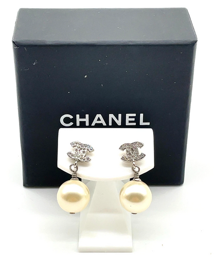 Chanel Coco Mark Swing Pearl & Rhinestone Earrings