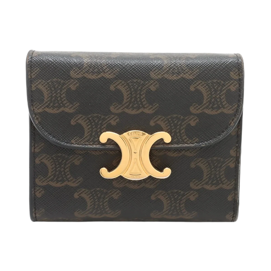 Celine Triomphe Small Flap Wallet PVC x Leather Compact Wallet Brown