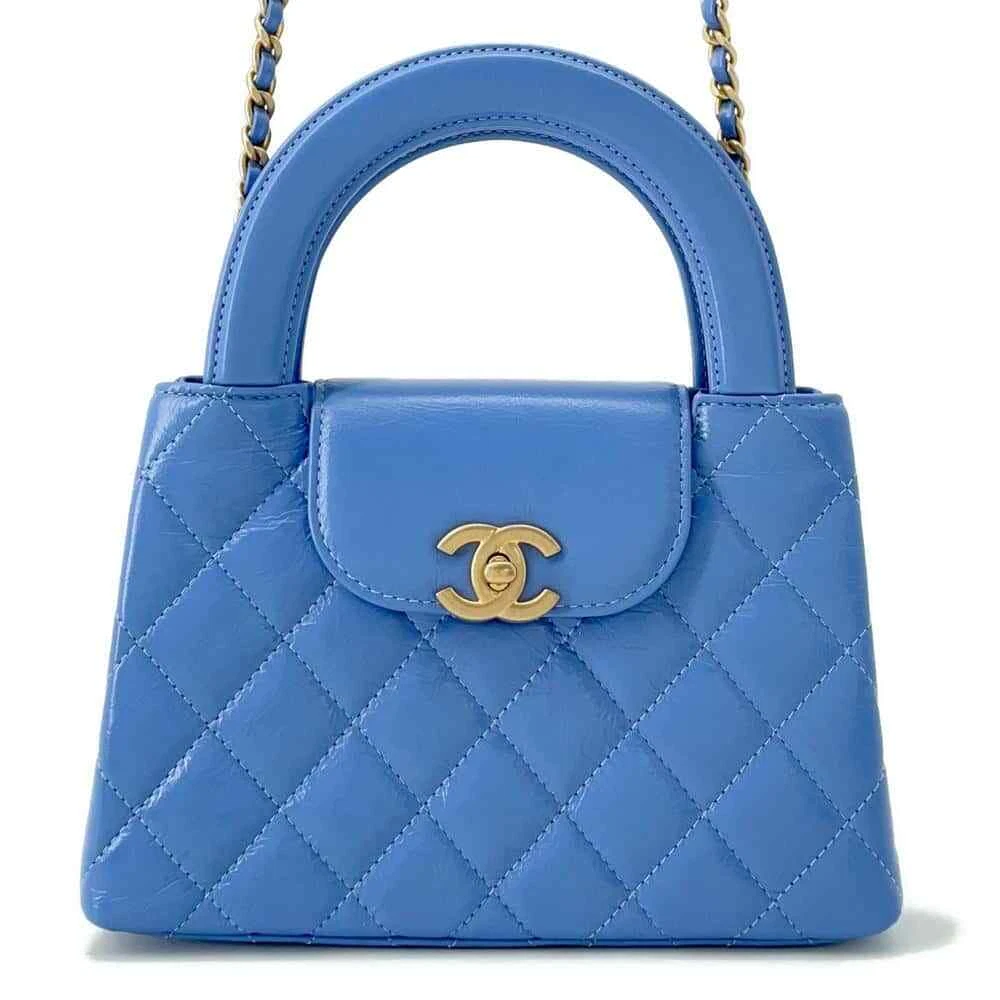 CHANEL Matelasse Mini Shopping Bag 2-Way Bag Size Mini Shiny Calf Leather Light Blue