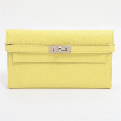 Hermès Kelly WALLET LONG DEPLIANT Veau Epsom Wallet Yellow Silver Metal Fittings