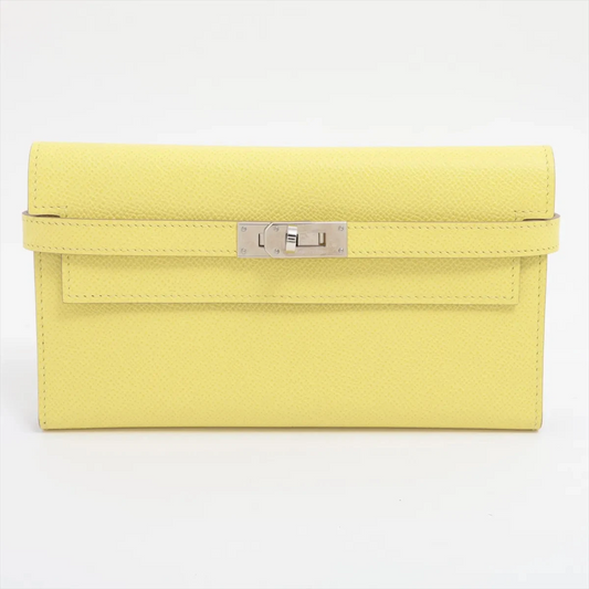 Hermès Kelly WALLET LONG DEPLIANT Veau Epsom Wallet Yellow Silver Metal Fittings