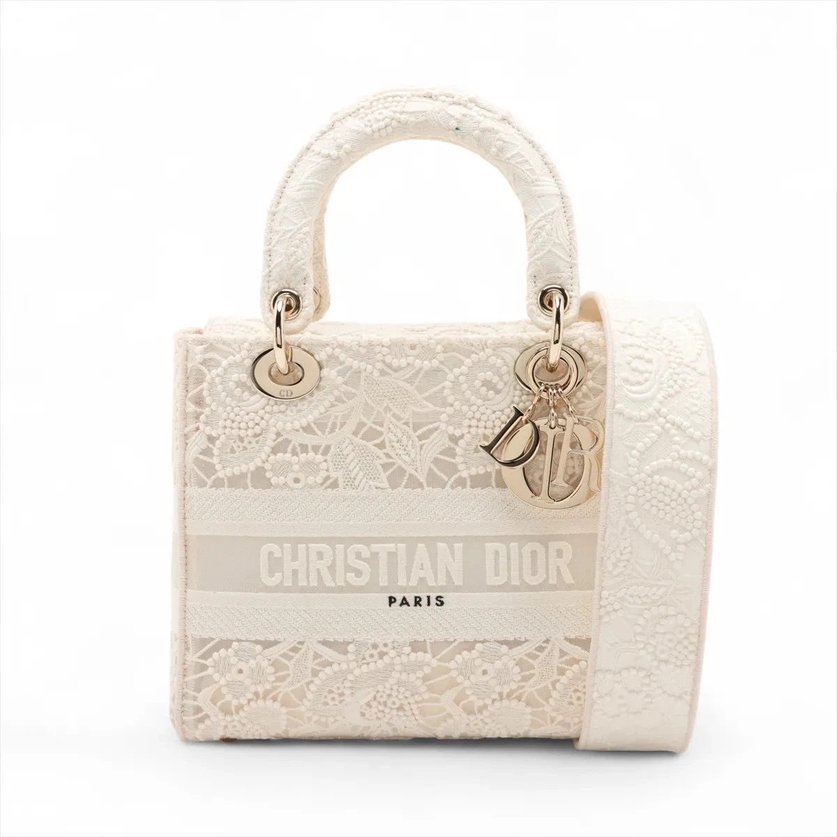 Christian Dior Lady Dee Light Medium Racing 2 Way Handbag White