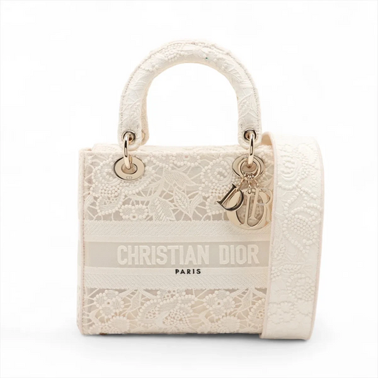 Christian Dior Lady Dee Light Medium Racing 2 Way Handbag White