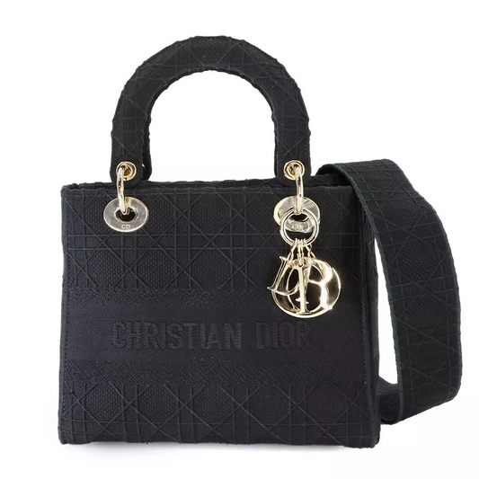 Christian Dior Lady D-Lite Medium Hand Shoulder Bag Canvas Black