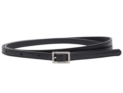 Saint Laurent Crystal Buckle Thin Belt in Black