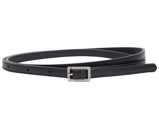 Saint Laurent Crystal Buckle Thin Belt in Black