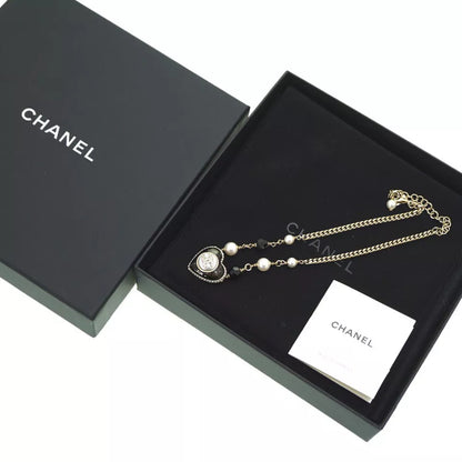 CHANEL CC Mark Faux Pearl Heart Necklace