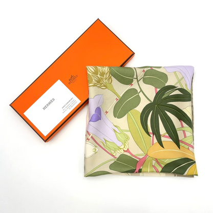 Hermes Carré 90 Flora Graeca Beige x Multicolor Silk Scarf