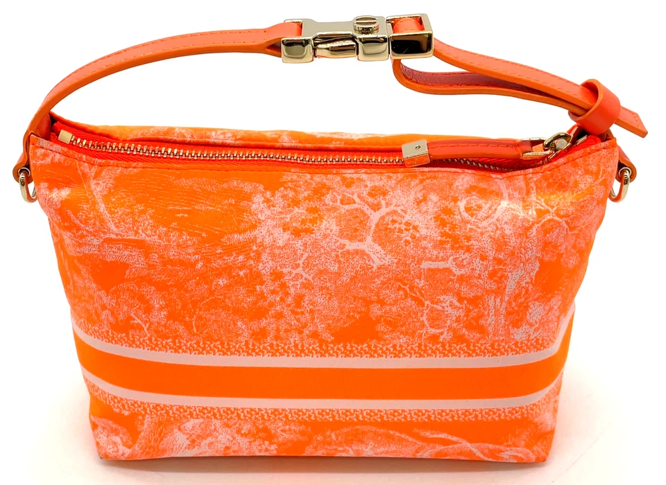 Christian Dior CD Logo Canvas Leather Orange Pouch