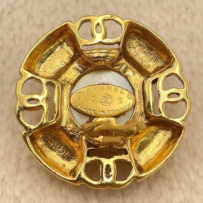 Chanel Coco Faux Pearl Earrings in Gold-Tone Metal (29 Engraved)