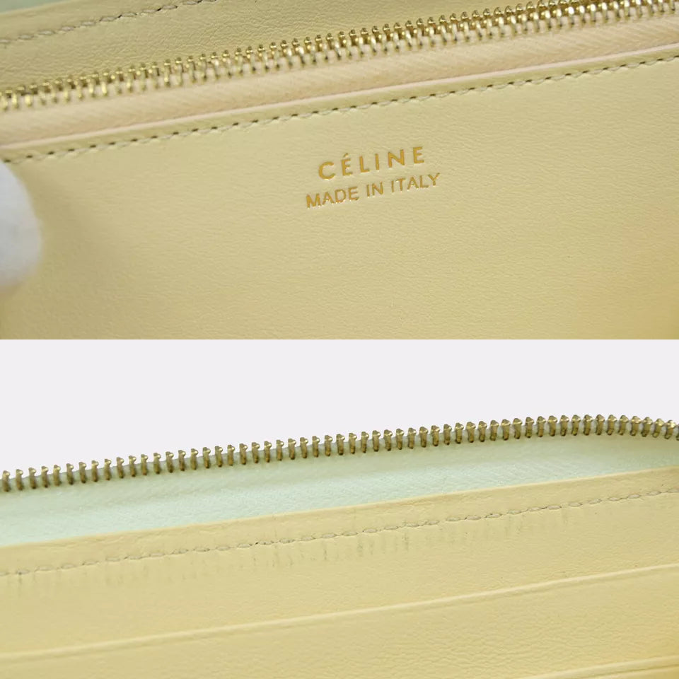 CELINE Logo Around Zipper Long Wallet – Light Green Leather