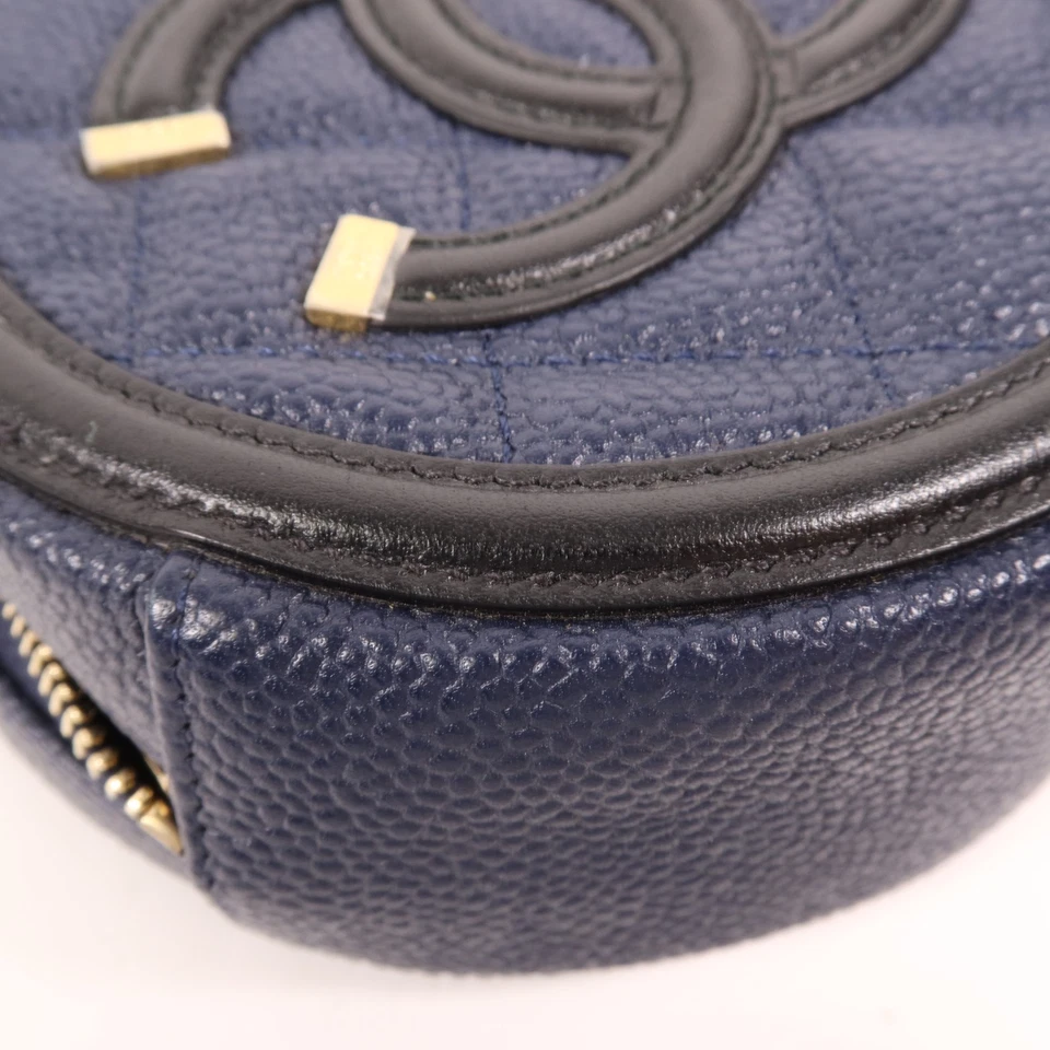 Chanel CC Filigree Round Chain Shoulder Bag in Navy & Black Calfskin (GHW)