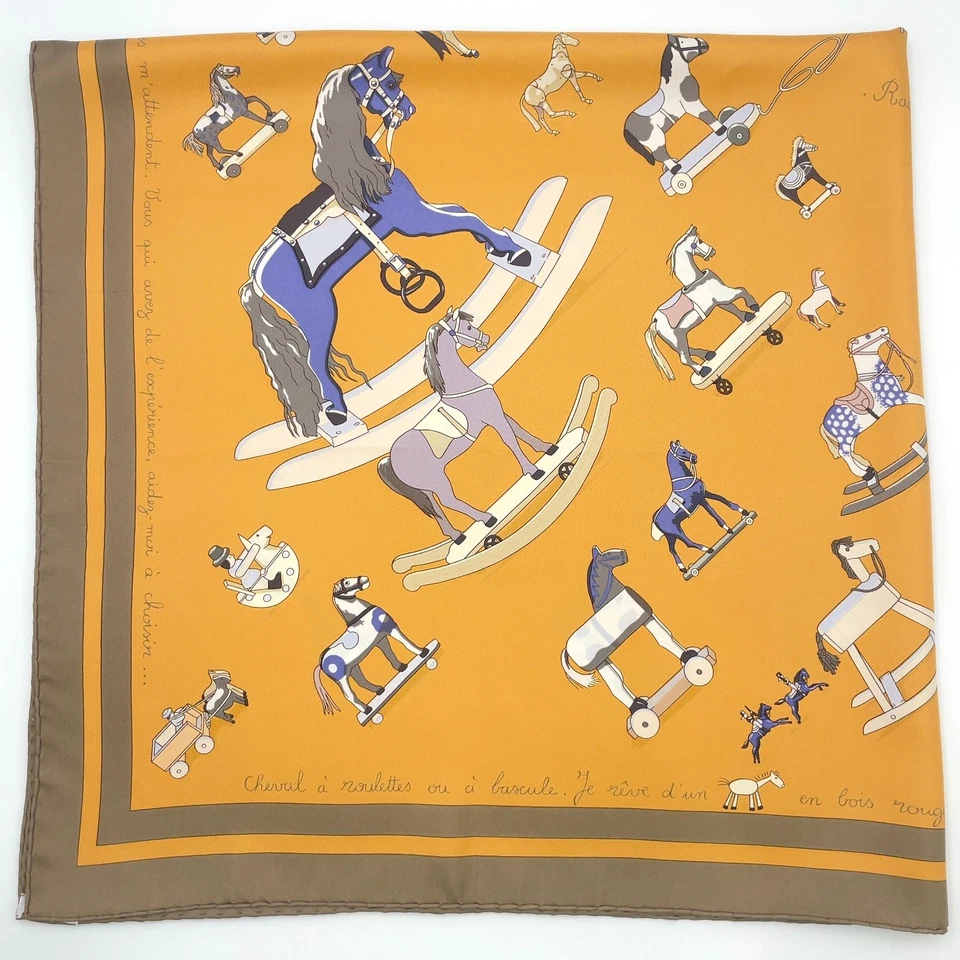 Hermès Carré 90 “Raconte-moi Le Cheval” Silk Scarf in Beige x Multicolor
