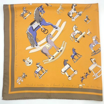 Hermès Carré 90 “Raconte-moi Le Cheval” Silk Scarf in Beige x Multicolor