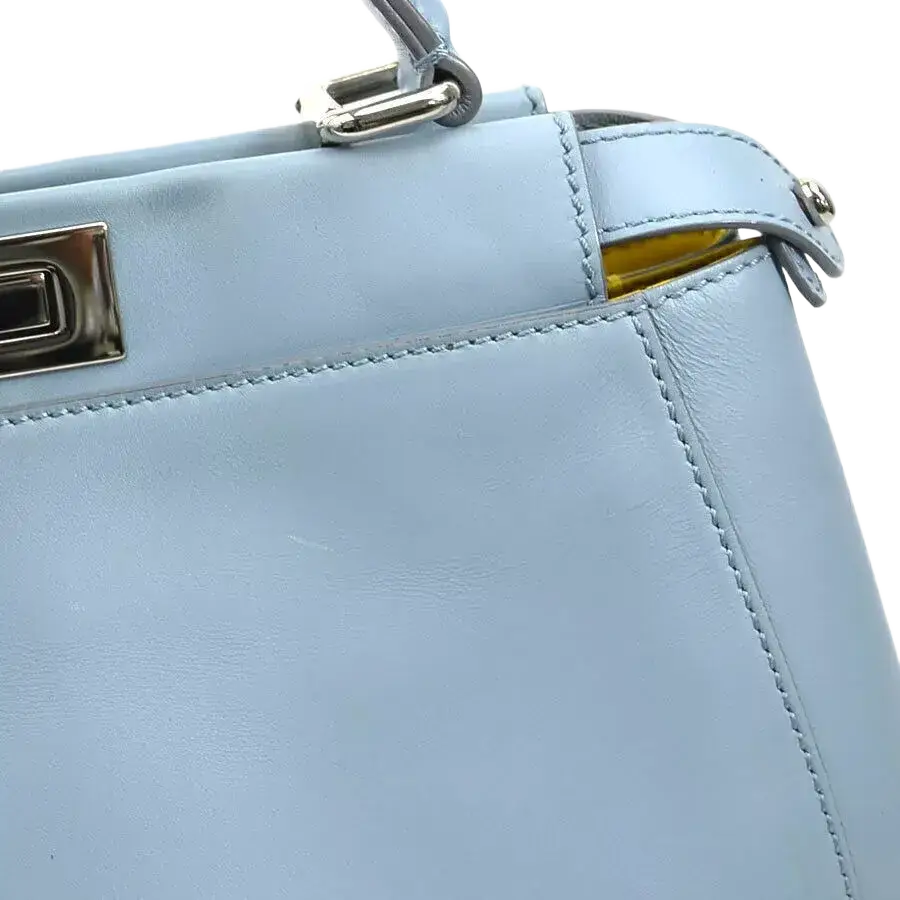 Auth FENDI Peekaboo Shoulder Bag Light Blue Leather/Silvertone
