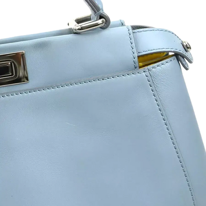 Auth FENDI Peekaboo Shoulder Bag Light Blue Leather/Silvertone