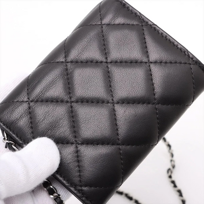 Chanel Matelassé Lambskin Chain Shoulder Bag / Coin Purse in Black with Gold-Tone Hardware