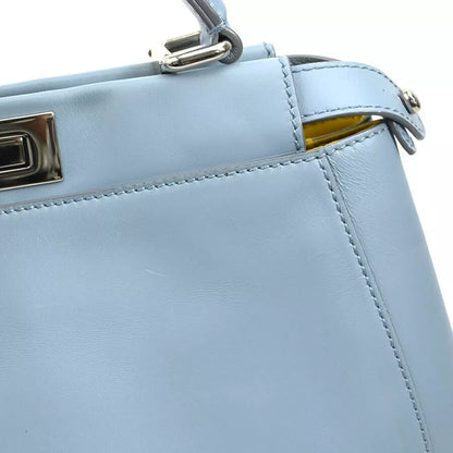 Auth FENDI Peekaboo Shoulder Bag Light Blue Leather/Silvertone