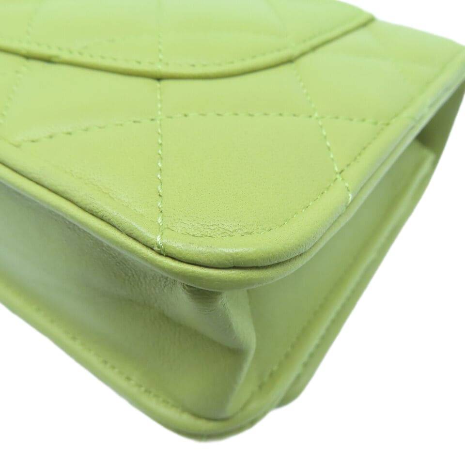CHANEL Quilted CC GHW Chain Shoulder 2 Way Bag Lambskin Leather Green