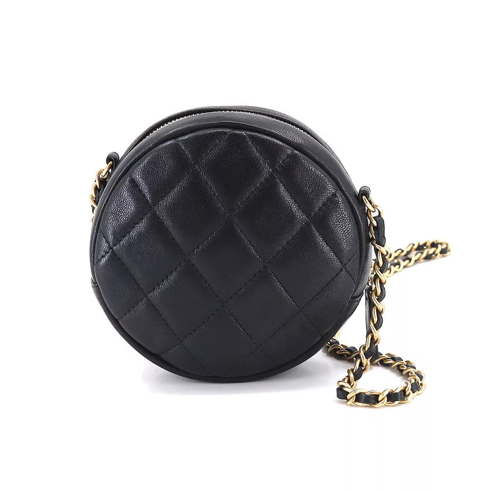 Auth CHANEL Matelasse Round Chain Shoulder Bag