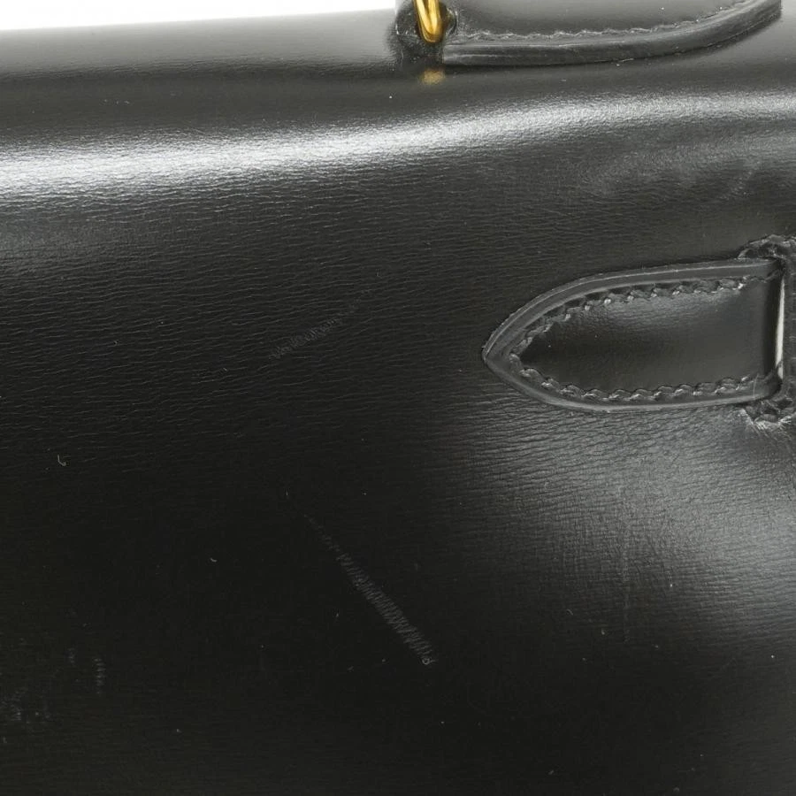 HERMES Kelly 28 Box Calf Handbag Black Circle R (1988)