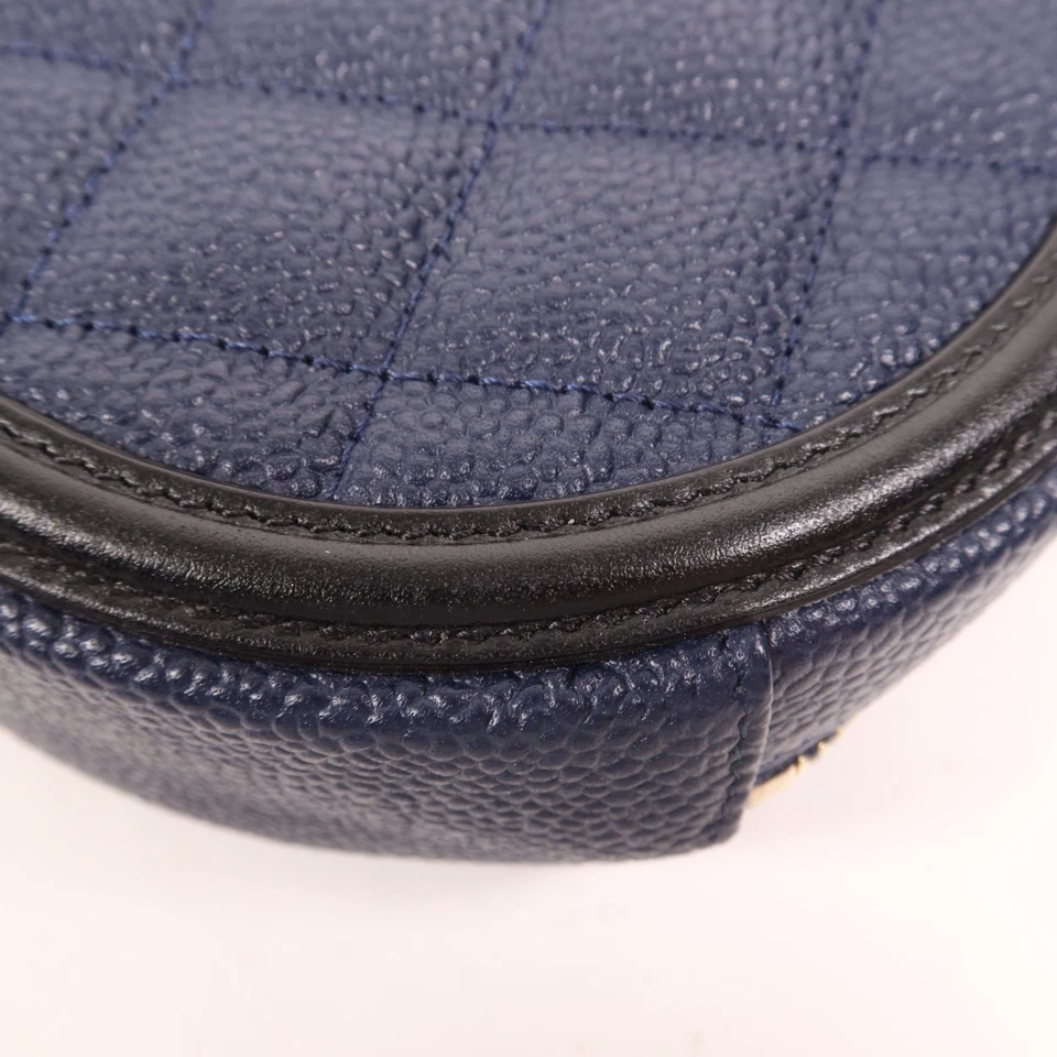 Chanel CC Filigree Round Chain Shoulder Bag in Navy & Black Calfskin (GHW)