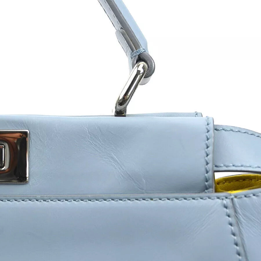 Auth FENDI Peekaboo Shoulder Bag Light Blue Leather/Silvertone