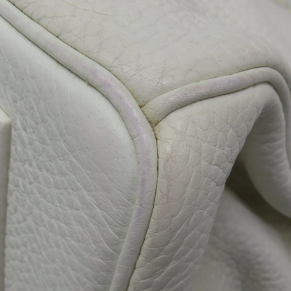HERMES Birkin 42 Handbag Taurillon Clemence White Palladium Hardware J Stamp