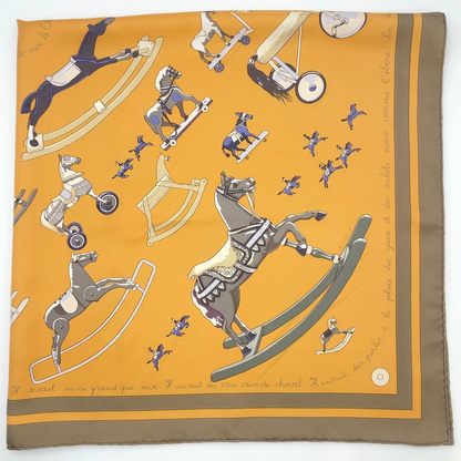 Hermès Carré 90 “Raconte-moi Le Cheval” Silk Scarf in Beige x Multicolor
