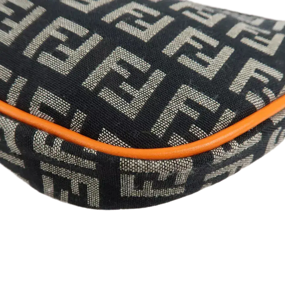 FENDI Zucchino Canvas Leather Shoulder Bag