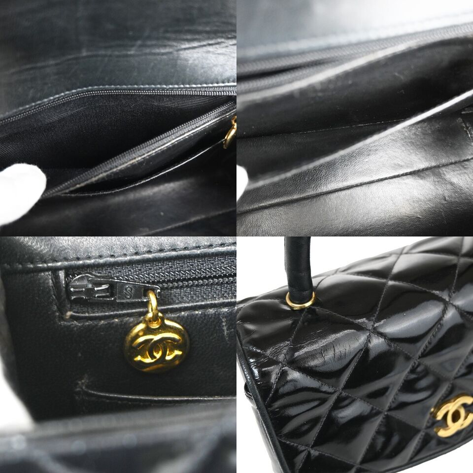 CHANEL CC Logo Matelasse 23 Hand Bag Patent Leather Black