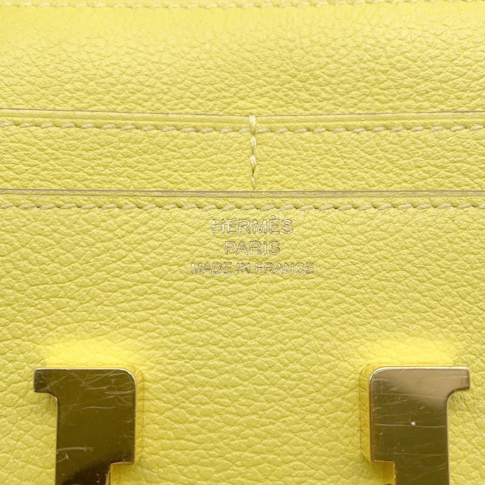 HERMES Constance Compact Evercolor Lime Wallet