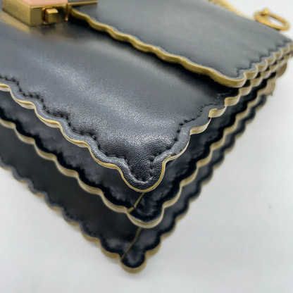 Fendi Black Calf Leather Monstera Shoulder Bag