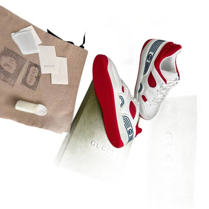 Gucci Men's Basket Sneakers Low Top Lace Up Red White Blue