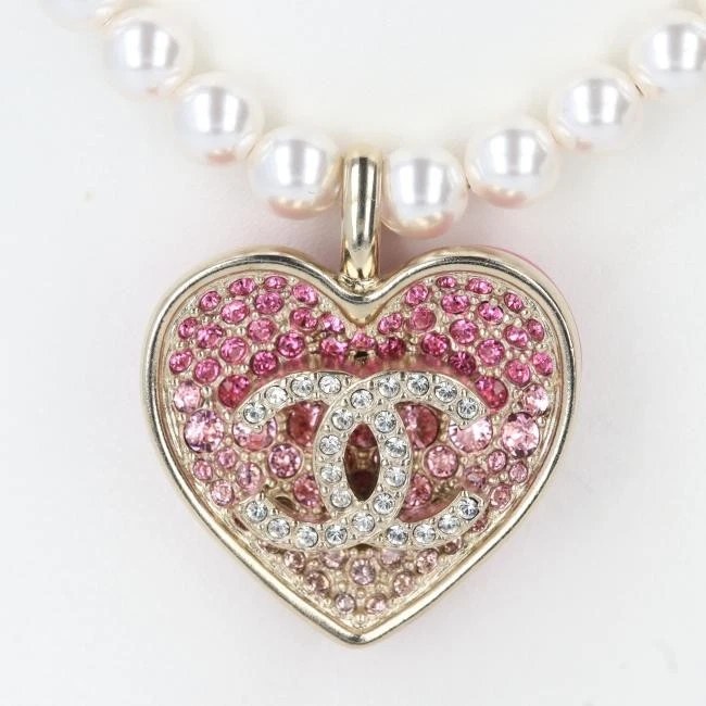 Chanel C23P Coco Mark Heart Necklace Reversible Rhinestone Metal