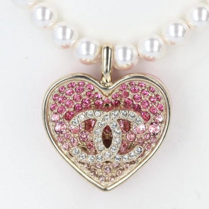 Chanel C23P Coco Mark Heart Necklace Reversible Rhinestone Metal